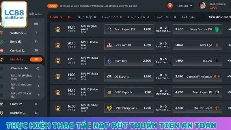 Thực hiện thao tác nạp rút thuận tiện, an toàn